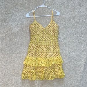 Lulu’s Beauty and Lace Yellow Crochet Mini Dress